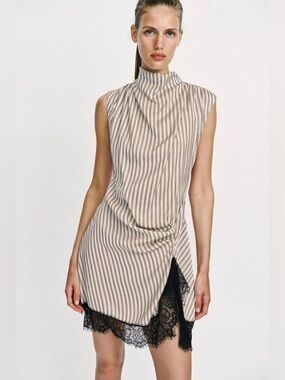 ZARA MINI COMBINATION STRIPED LACE MINI DRESS
